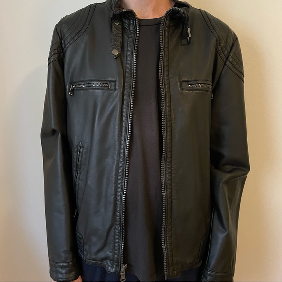 Calvin Klein Black Leather Jacket Medium - Picture 1 of 6